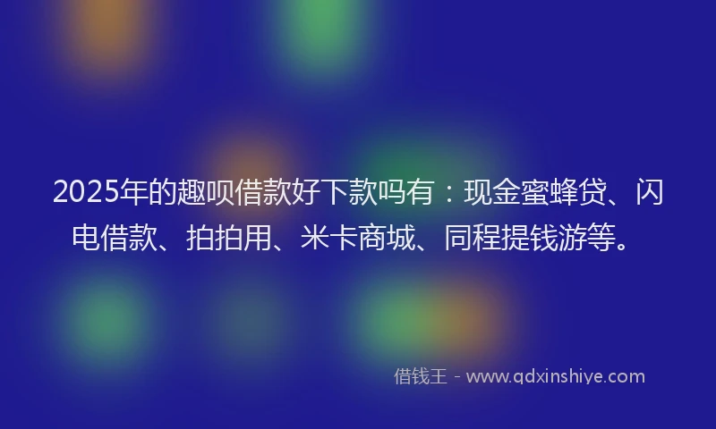 2025年的趣呗借款好下款吗有：现金蜜蜂贷、闪电借款、拍拍用、米卡商城、同程提钱游等。