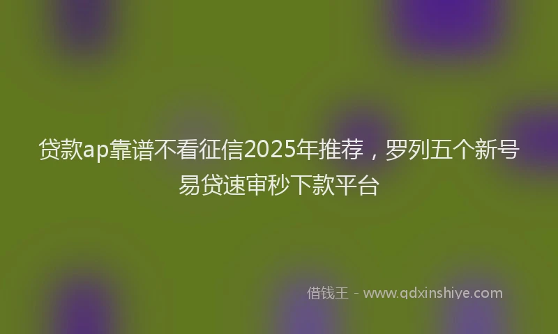贷款ap靠谱不看征信2025年推荐，罗列五个新号易贷速审秒下款平台