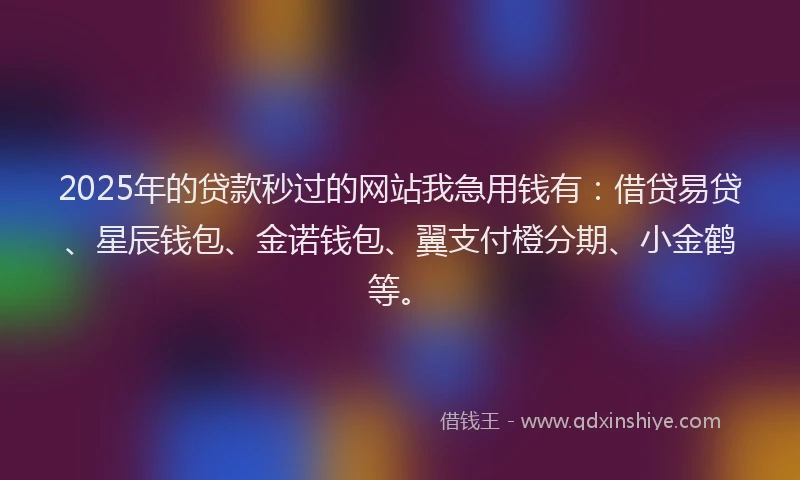 2025年的贷款秒过的网站我急用钱有：借贷易贷、星辰钱包、金诺钱包、翼支付橙分期、小金鹤等。