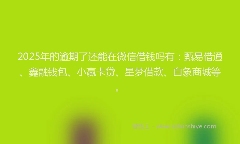 2025年的逾期了还能在微信借钱吗有：甄易借通、鑫融钱包、小赢卡贷、星梦借款、白象商城等。