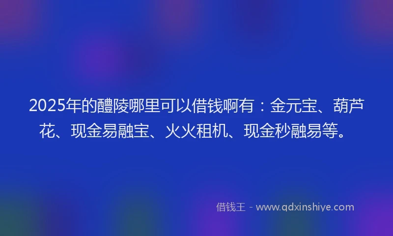 2025年的醴陵哪里可以借钱啊有：金元宝、葫芦花、现金易融宝、火火租机、现金秒融易等。