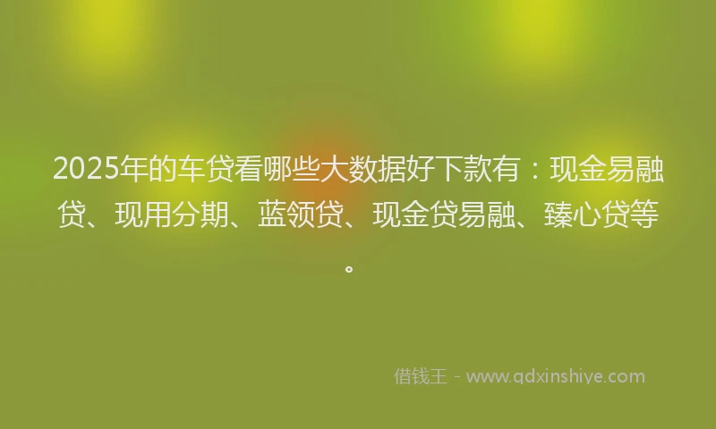 2025年的车贷看哪些大数据好下款有：现金易融贷、现用分期、蓝领贷、现金贷易融、臻心贷等。