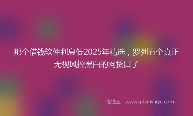 那个借钱软件利息低2025年精选，罗列五个真正无视风控黑白的网贷口子