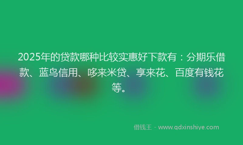 2025年的贷款哪种比较实惠好下款有：分期乐借款、蓝鸟信用、哆来米贷、享来花、百度有钱花等。