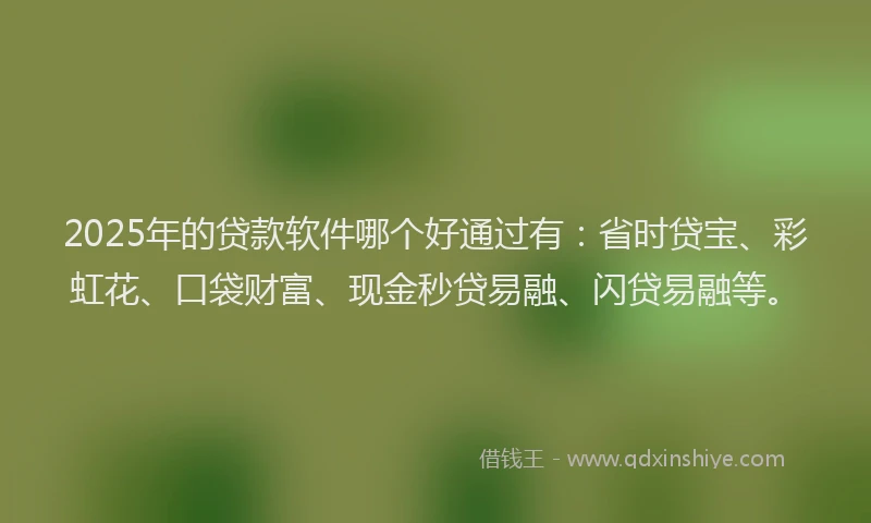 2025年的贷款软件哪个好通过有：省时贷宝、彩虹花、口袋财富、现金秒贷易融、闪贷易融等。