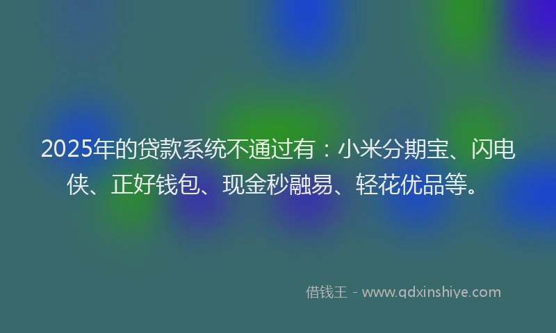 2025年的贷款系统不通过有：小米分期宝、闪电侠、正好钱包、现金秒融易、轻花优品等。
