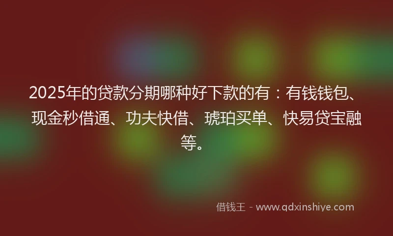 2025年的贷款分期哪种好下款的有：有钱钱包、现金秒借通、功夫快借、琥珀买单、快易贷宝融等。
