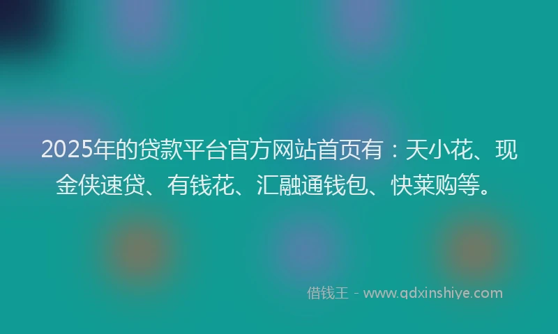 2025年的贷款平台官方网站首页有：天小花、现金侠速贷、有钱花、汇融通钱包、快莱购等。