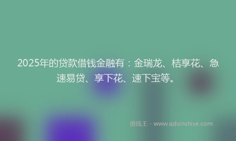 2025年的贷款借钱金融有：金瑞龙、桔享花、急速易贷、享下花、速下宝等。