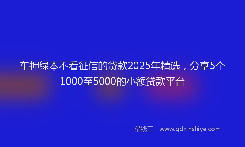 车押绿本不看征信的贷款2025年精选，分享5个1000至5000的小额贷款平台