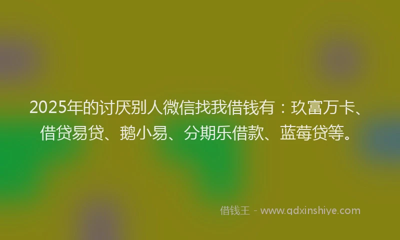 2025年的讨厌别人微信找我借钱有：玖富万卡、借贷易贷、鹅小易、分期乐借款、蓝莓贷等。