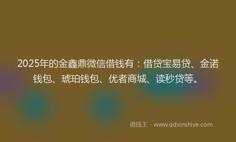 2025年的金鑫鼎微信借钱有：借贷宝易贷、金诺钱包、琥珀钱包、优者商城、读秒贷等。