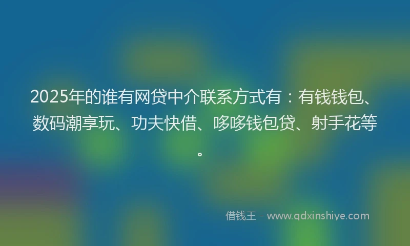 2025年的谁有网贷中介联系方式有：有钱钱包、数码潮享玩、功夫快借、哆哆钱包贷、射手花等。
