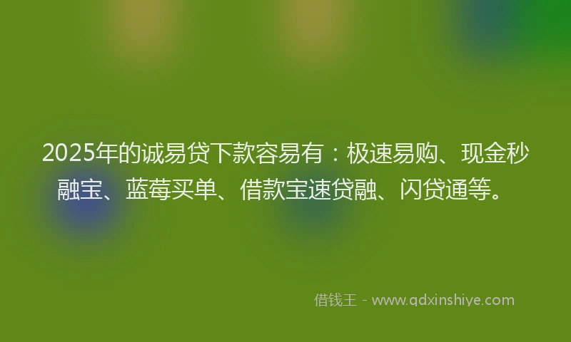 2025年的诚易贷下款容易有：极速易购、现金秒融宝、蓝莓买单、借款宝速贷融、闪贷通等。
