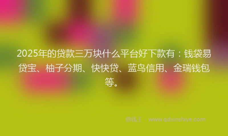 2025年的贷款三万块什么平台好下款有：钱袋易贷宝、柚子分期、快快贷、蓝鸟信用、金瑞钱包等。