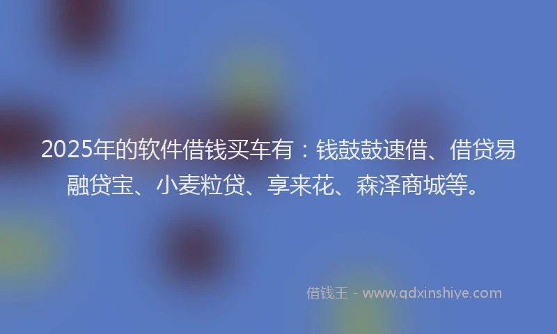 2025年的软件借钱买车有：钱鼓鼓速借、借贷易融贷宝、小麦粒贷、享来花、森泽商城等。