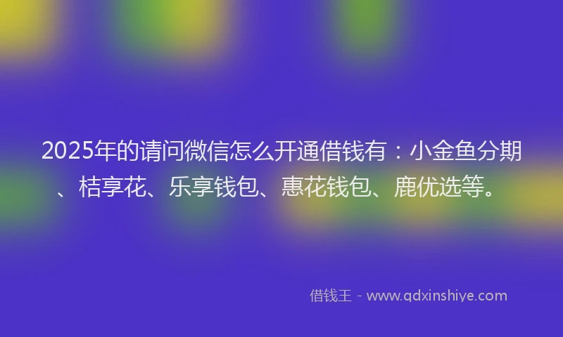 2025年的请问微信怎么开通借钱有：小金鱼分期、桔享花、乐享钱包、惠花钱包、鹿优选等。