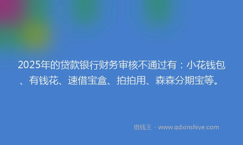 2025年的贷款银行财务审核不通过有：小花钱包、有钱花、速借宝盒、拍拍用、森森分期宝等。