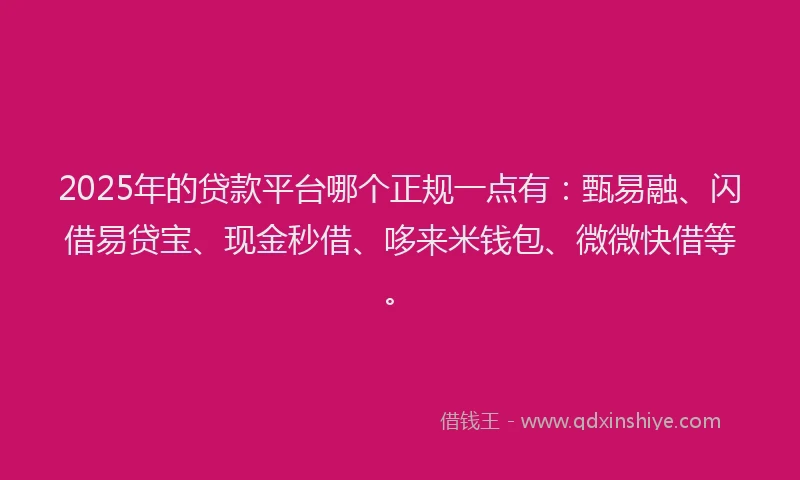 2025年的贷款平台哪个正规一点有：甄易融、闪借易贷宝、现金秒借、哆来米钱包、微微快借等。