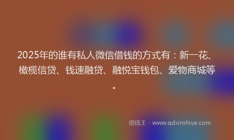 2025年的谁有私人微信借钱的方式有：新一花、橄榄信贷、钱速融贷、融悦宝钱包、爱物商城等。