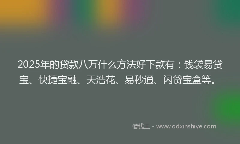 2025年的贷款八万什么方法好下款有：钱袋易贷宝、快捷宝融、天浩花、易秒通、闪贷宝盒等。