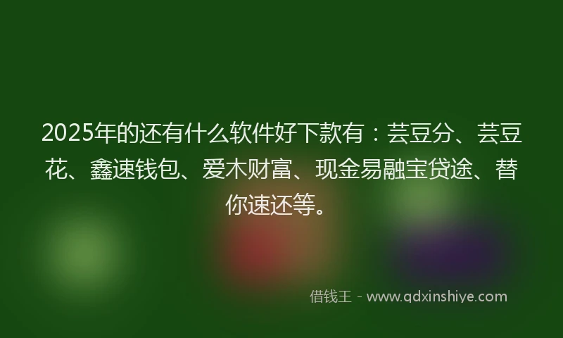 2025年的还有什么软件好下款有：芸豆分、芸豆花、鑫速钱包、爱木财富、现金易融宝贷途、替你速还等。