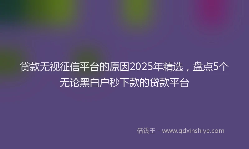 贷款无视征信平台的原因2025年精选，盘点5个无论黑白户秒下款的贷款平台