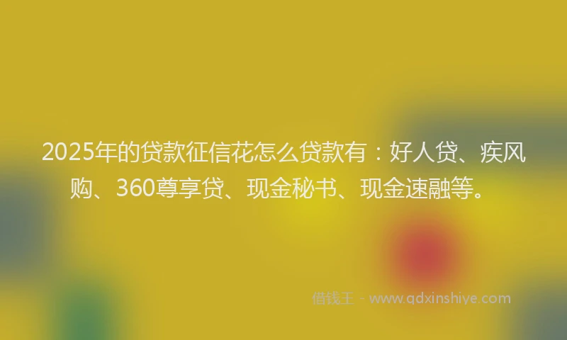 2025年的贷款征信花怎么贷款有：好人贷、疾风购、360尊享贷、现金秘书、现金速融等。