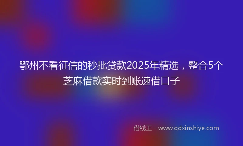 鄂州不看征信的秒批贷款2025年精选，整合5个芝麻借款实时到账速借口子