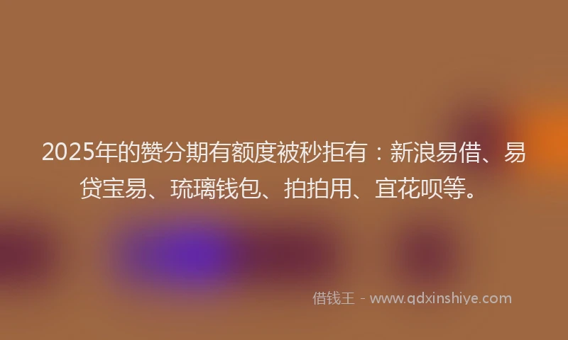 2025年的赞分期有额度被秒拒有：新浪易借、易贷宝易、琉璃钱包、拍拍用、宜花呗等。
