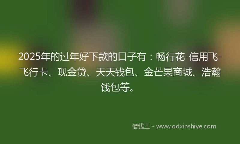 2025年的过年好下款的口子有：畅行花-信用飞-飞行卡、现金贷、天天钱包、金芒果商城、浩瀚钱包等。