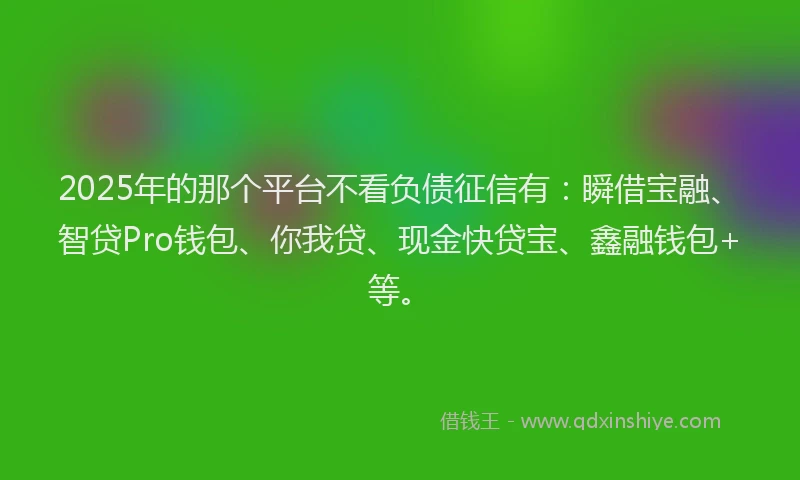 2025年的那个平台不看负债征信有：瞬借宝融、智贷Pro钱包、你我贷、现金快贷宝、鑫融钱包+等。