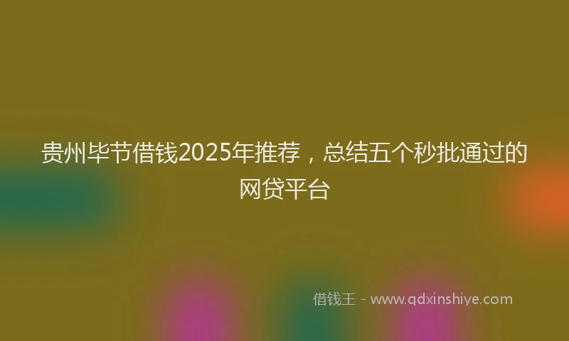 贵州毕节借钱2025年推荐，总结五个秒批通过的网贷平台