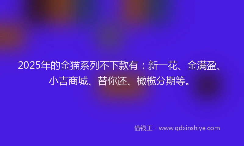 2025年的金猫系列不下款有：新一花、金满盈、小吉商城、替你还、橄榄分期等。