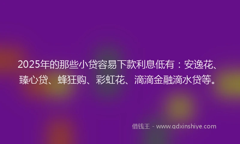 2025年的那些小贷容易下款利息低有：安逸花、臻心贷、蜂狂购、彩虹花、滴滴金融滴水贷等。