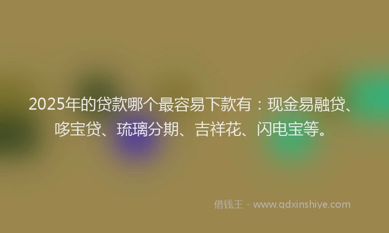 2025年的贷款哪个最容易下款有：现金易融贷、哆宝贷、琉璃分期、吉祥花、闪电宝等。