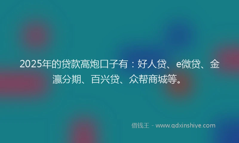 2025年的贷款高炮口子有：好人贷、e微贷、金瀛分期、百兴贷、众帮商城等。