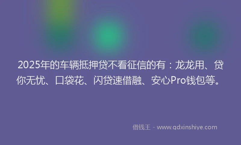 2025年的车辆抵押贷不看征信的有：龙龙用、贷你无忧、口袋花、闪贷速借融、安心Pro钱包等。