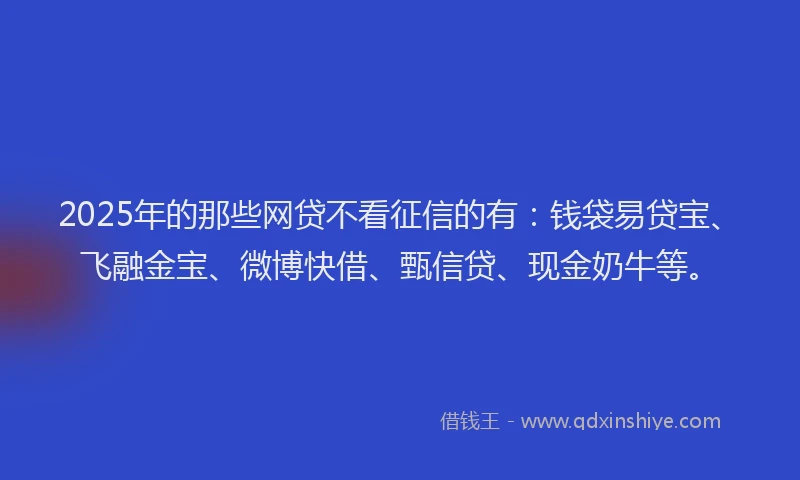 2025年的那些网贷不看征信的有：钱袋易贷宝、飞融金宝、微博快借、甄信贷、现金奶牛等。