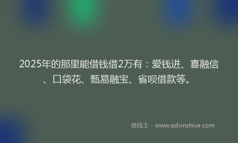 2025年的那里能借钱借2万有：爱钱进、喜融信、口袋花、甄易融宝、省呗借款等。