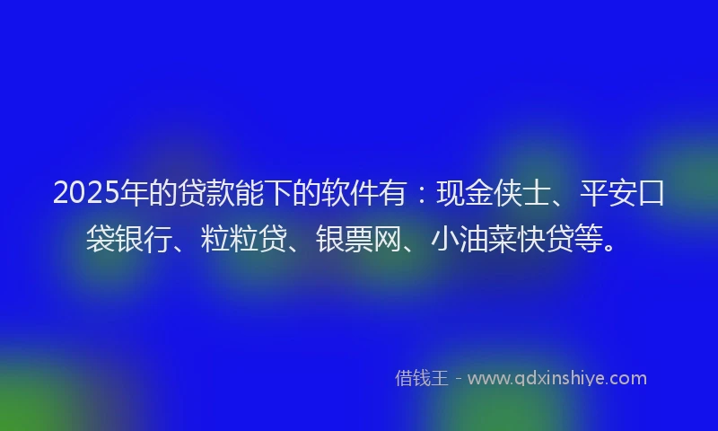 2025年的贷款能下的软件有：现金侠士、平安口袋银行、粒粒贷、银票网、小油菜快贷等。