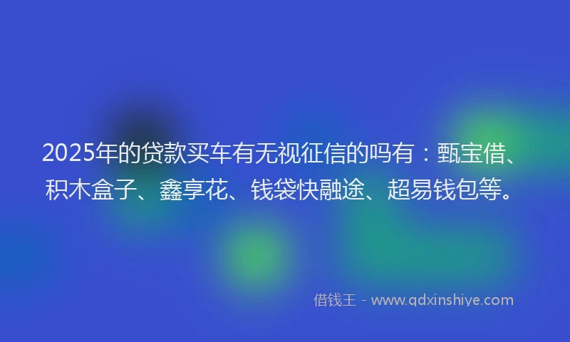 2025年的贷款买车有无视征信的吗有：甄宝借、积木盒子、鑫享花、钱袋快融途、超易钱包等。