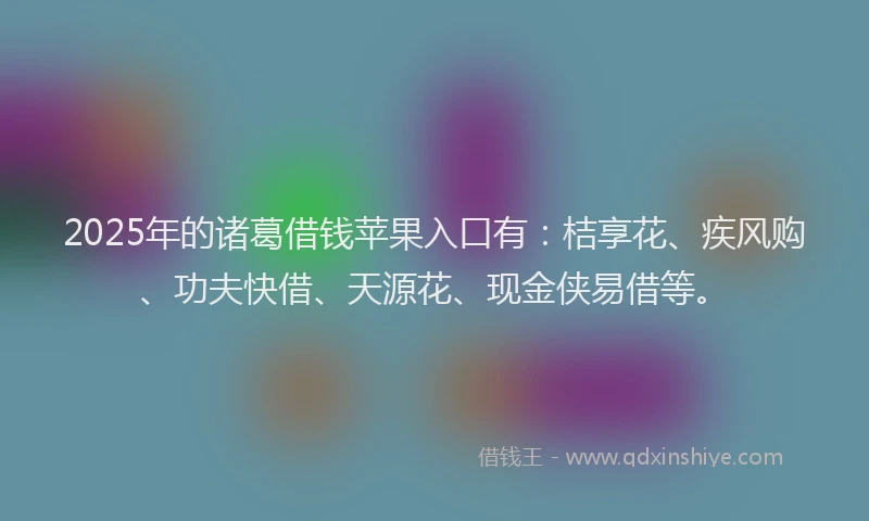 2025年的诸葛借钱苹果入口有：桔享花、疾风购、功夫快借、天源花、现金侠易借等。