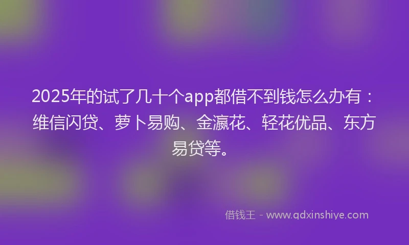 2025年的试了几十个app都借不到钱怎么办有：维信闪贷、萝卜易购、金瀛花、轻花优品、东方易贷等。