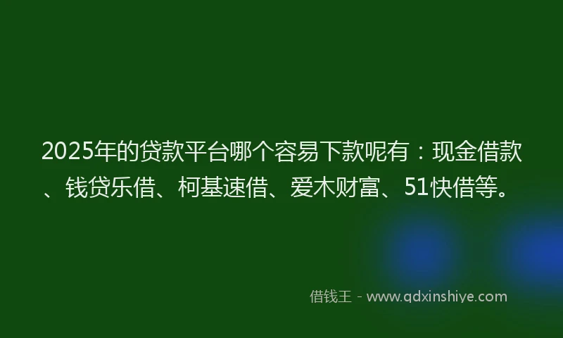 2025年的贷款平台哪个容易下款呢有：现金借款、钱贷乐借、柯基速借、爱木财富、51快借等。