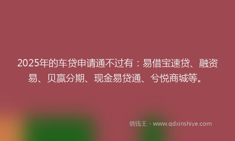 2025年的车贷申请通不过有：易借宝速贷、融资易、贝赢分期、现金易贷通、兮悦商城等。