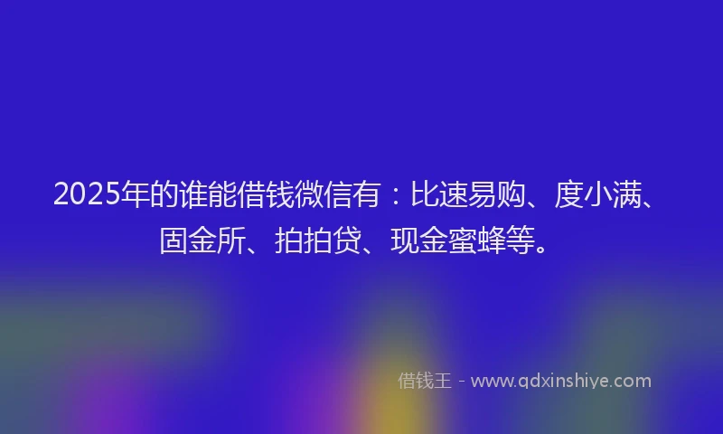 2025年的谁能借钱微信有：比速易购、度小满、固金所、拍拍贷、现金蜜蜂等。