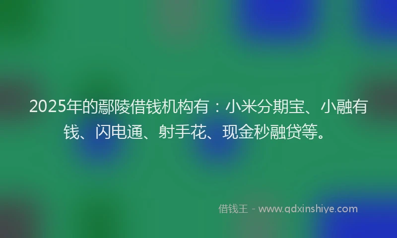 2025年的鄢陵借钱机构有：小米分期宝、小融有钱、闪电通、射手花、现金秒融贷等。