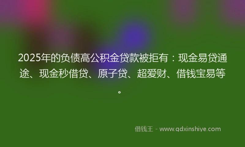 2025年的负债高公积金贷款被拒有：现金易贷通途、现金秒借贷、原子贷、超爱财、借钱宝易等。