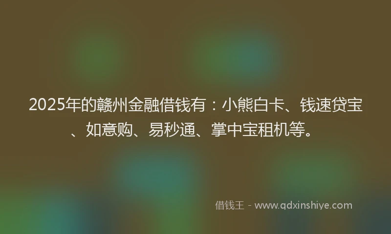 2025年的赣州金融借钱有：小熊白卡、钱速贷宝、如意购、易秒通、掌中宝租机等。